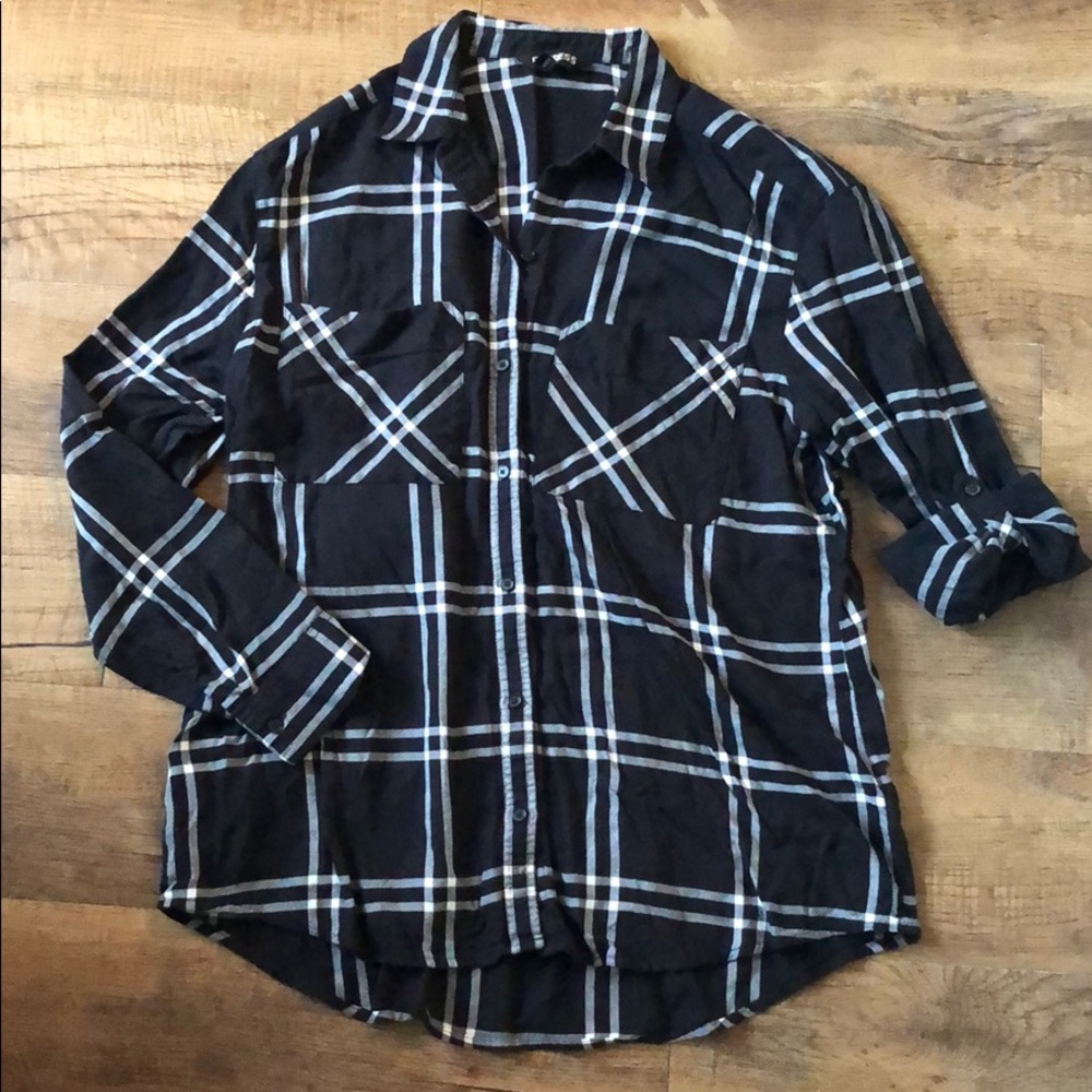 Express black & white plaid button down